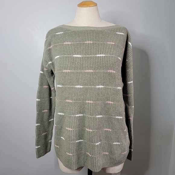 Large Sage Green Knit 100% Cotton Sweater - Picture 2 of 10
